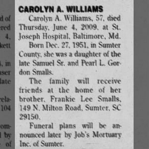 Obituary for CAROLYN A WILLIAMS